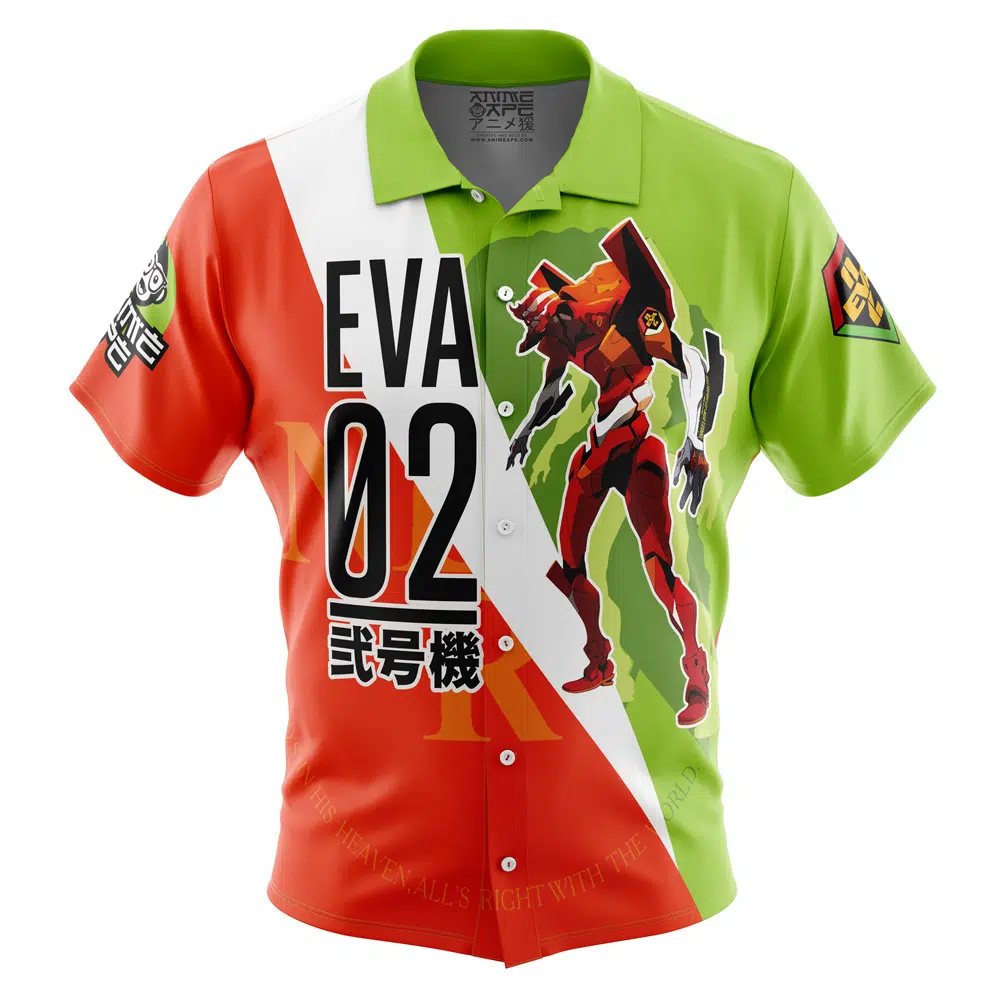 Asuka Langley Sohryu x Eva 02 NGE Short Sleeve Hawaiian Shirtt FRONT Mockup - Evangelion Store