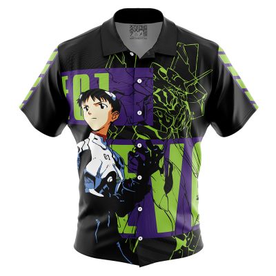 Shinji Ikari NGE Short Sleeve Hawaiian Shirt FRONT mockup - Evangelion Store