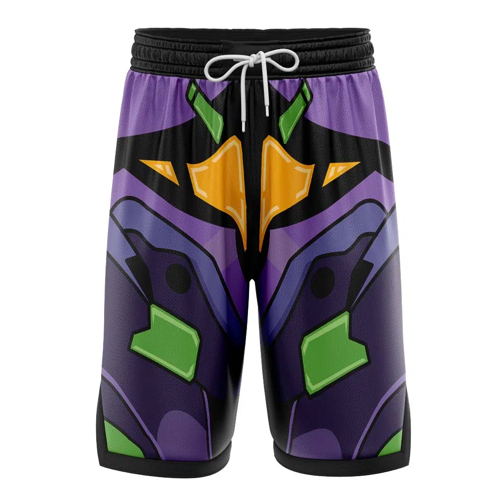 Unit 01 Neon Genesis Evangelion Basketball Shorts FRONT Mockups - Evangelion Store